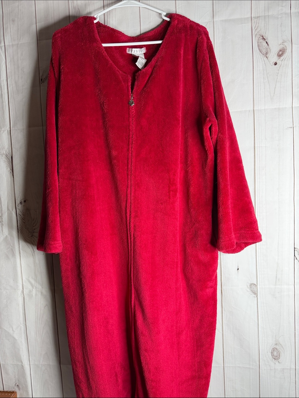 Plush Red Zip-Front Women's Robe - Cozy Lounge Zip-Up with pockets-1090